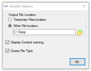 Base64 Decoder Options window