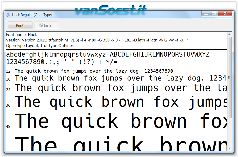 Font example of the Hack ttf font