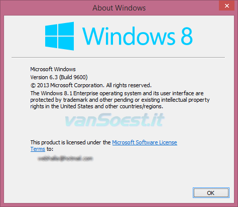 Het grafische Windows Versie programma WinVer toont U dat het versie 8.1 is.