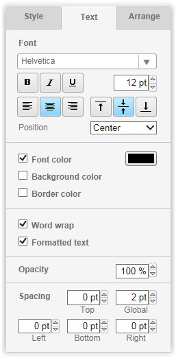 Draw.io Shape Text properties context menu