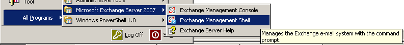 Open Exchange Management Shell via All Programs > Microsoft Exchange Server 2007 > Exchange Management Shell