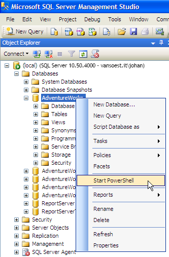Hoe een Microsoft SQL Server PowerShell command window te openen.